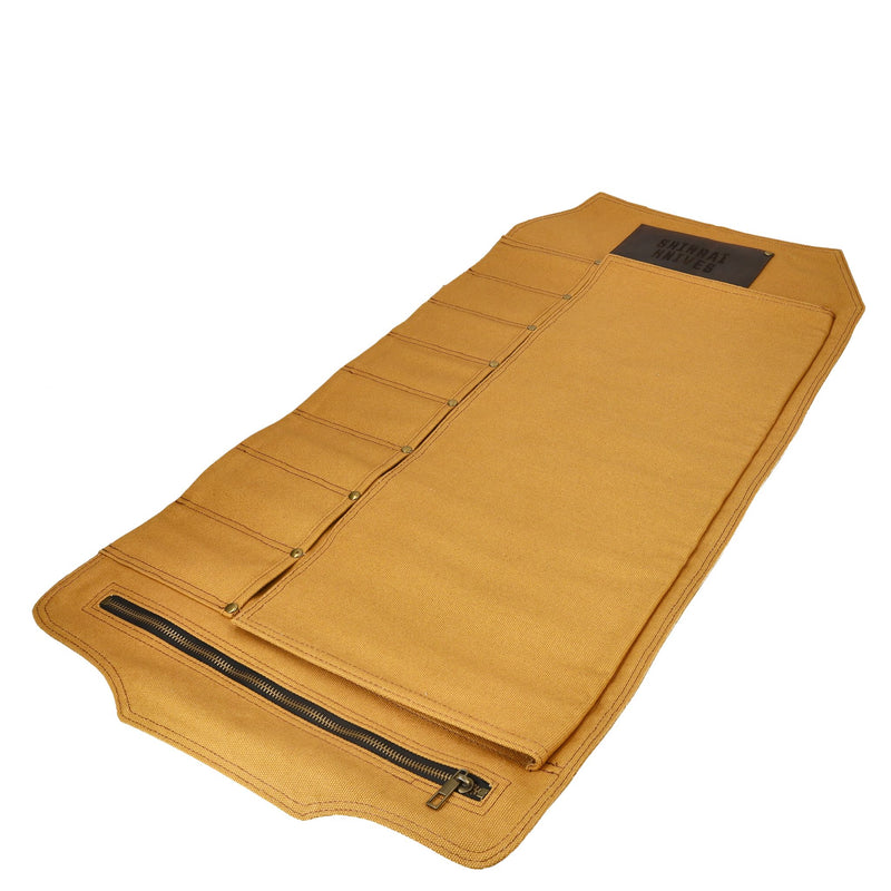 Premium Canvas &amp; Leather Knife Roll, Brown