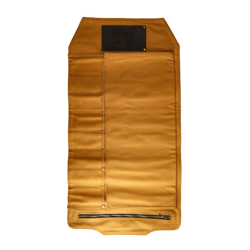 Premium Canvas &amp; Leather Knife Roll, Brown