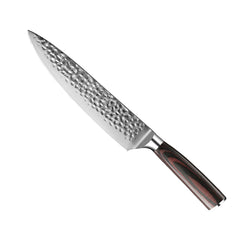 HAMMERED STAINLESS STEEL 6-PIECE KNIFE SET + ACACIA HOLDER DOUBLE SIDED