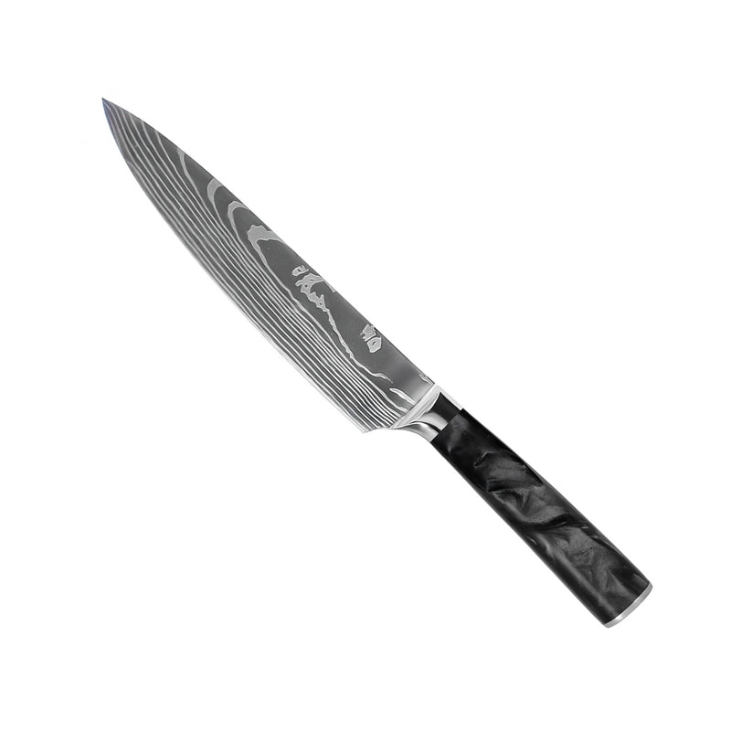 EPOXY ONYX 9-PIECE DAMASCUS PRINT KNIFE SET + ACACIA HOLDER