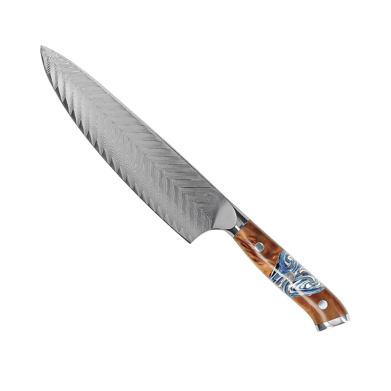 Eclipse 4-Piece Damascus Knife Set - Chef's Knife + Nakiri + Santoku + Bread Knife