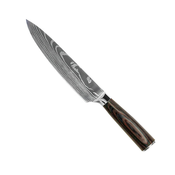 DAMASCUS PRINT 3 PIECE KNIFE SET + SHARPENING STONE + MAGNETIC HOLDER