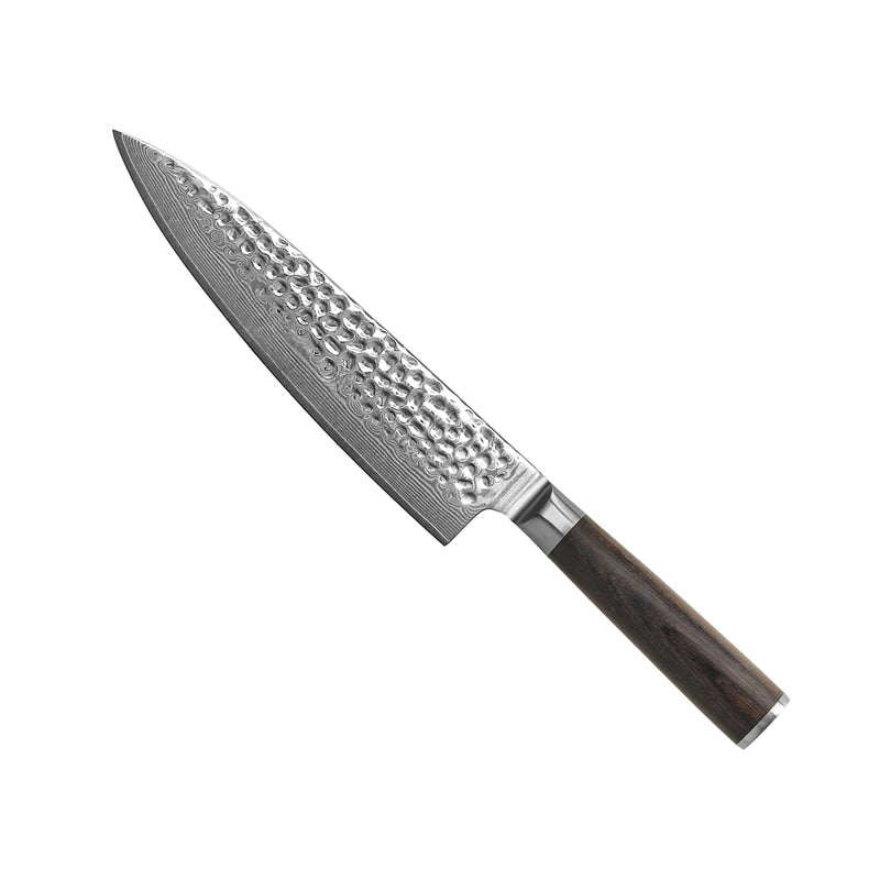 HAMMERED DAMASK BR 5-PIECE DAMASCUS KNIFE SET + ACACIA DOUBLE SIDED HOLDER