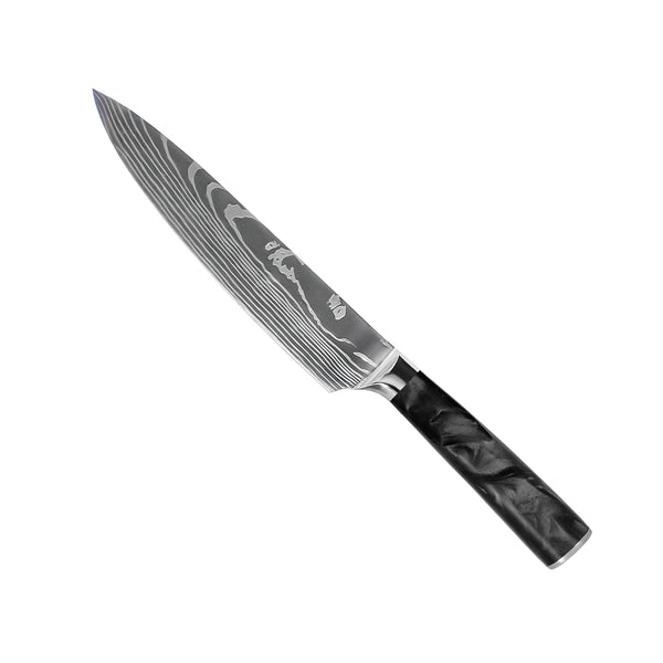 Damascus Print Epoxy Onyx 2-Piece Knife Set - Chef's Knife + Paring Knife