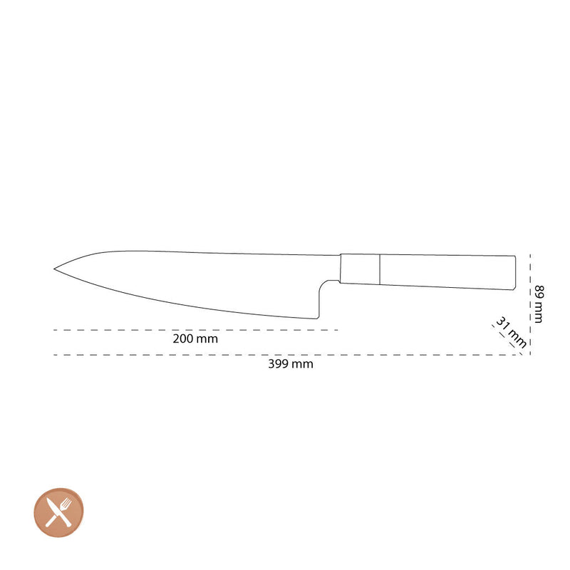 Shinrai Knives - Kurayami Damascus Chef's Knife 20 cm