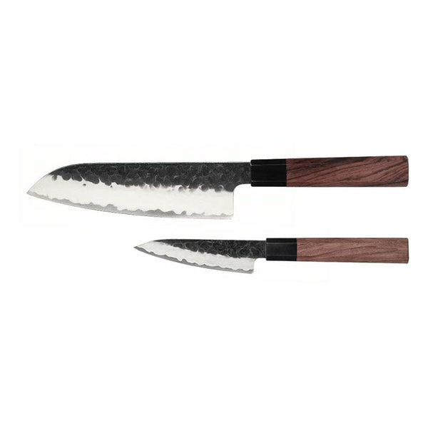 Kurayami 2-piece Damascus Knife Set - Santoku + Paring Knife