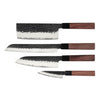 Kurayami 4-piece Damascus Knife Set - Santoku + Bread Knife + Nakiri + Paring Knife