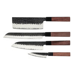 Kurayami 4-piece Damascus Knife Set - Santoku + Bread Knife + Nakiri + Paring Knife