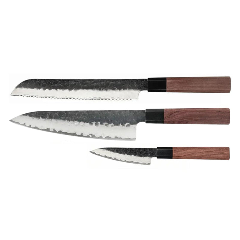Kurayami 3-Piece Damascus Knife Set - Chef's Knife + Bread Knife + Paring Knife