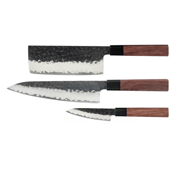 Kurayami 3-Piece Damascus Knife Set - Chef's Knife + Nakiri + Paring Knife