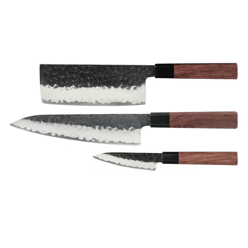 Kurayami 3-Piece Damascus Knife Set - Chef's Knife + Nakiri + Paring Knife