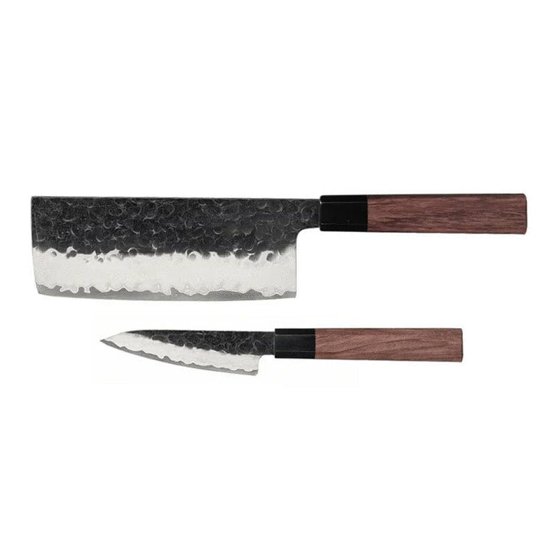 Kurayami 2-piece Damascus Knife Set - Nakiri + Paring Knife