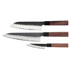 Kurayami 3-Piece Damascus Knife Set - Chef's Knife + Santoku + Paring Knife