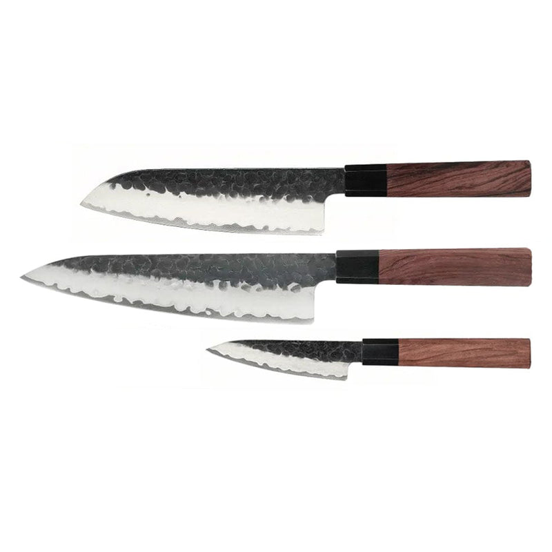 Kurayami 3-Piece Damascus Knife Set - Chef's Knife + Santoku + Paring Knife