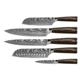 KNIFE SET DAMASCUS PRINT 5 PIECES + ACACIA HOLDER SINGLE SIDED