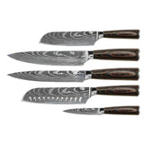 DAMASCUS PRINT 5-PIECES KNIFE SET + ACACIA HOLDER