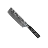 Damascus Print Epoxy Onyx 5-piece Knife Set - Chef's Knife + Bread Knife + Nakiri + Santoku + Paring Knife