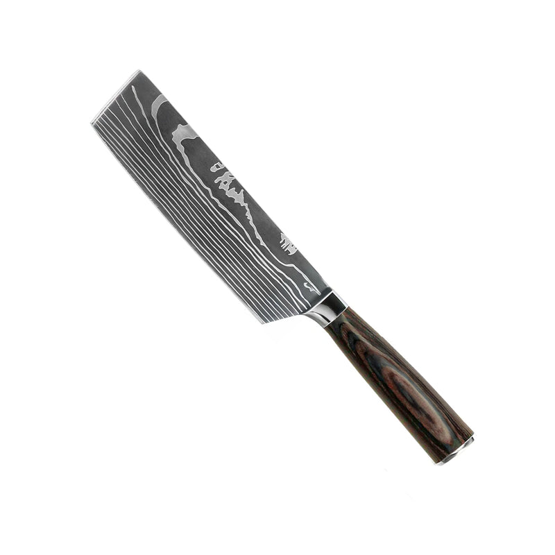 Damascus Print 3-Piece Knife Set - Chef's Knife + Nakiri + Paring Knife