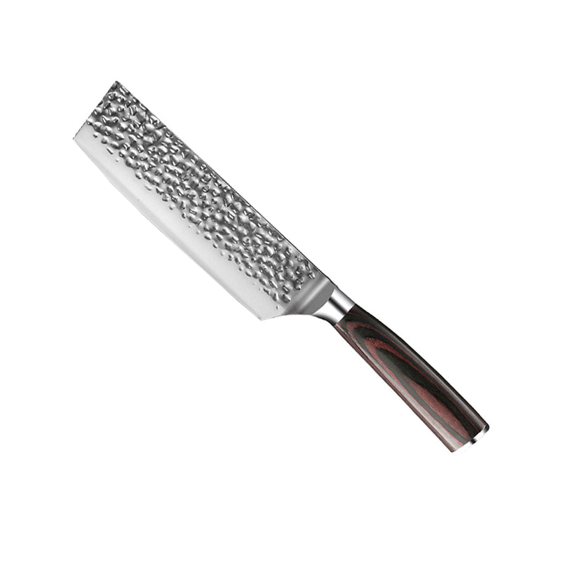HAMMERED STAINLESS STEEL 6-PIECE KNIFE SET + ACACIA HOLDER