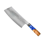 EPOXY SAPPHIRE 6-PIECE DAMASCUS KNIFE SET + ACACIA HOLDER SINGLE SIDED
