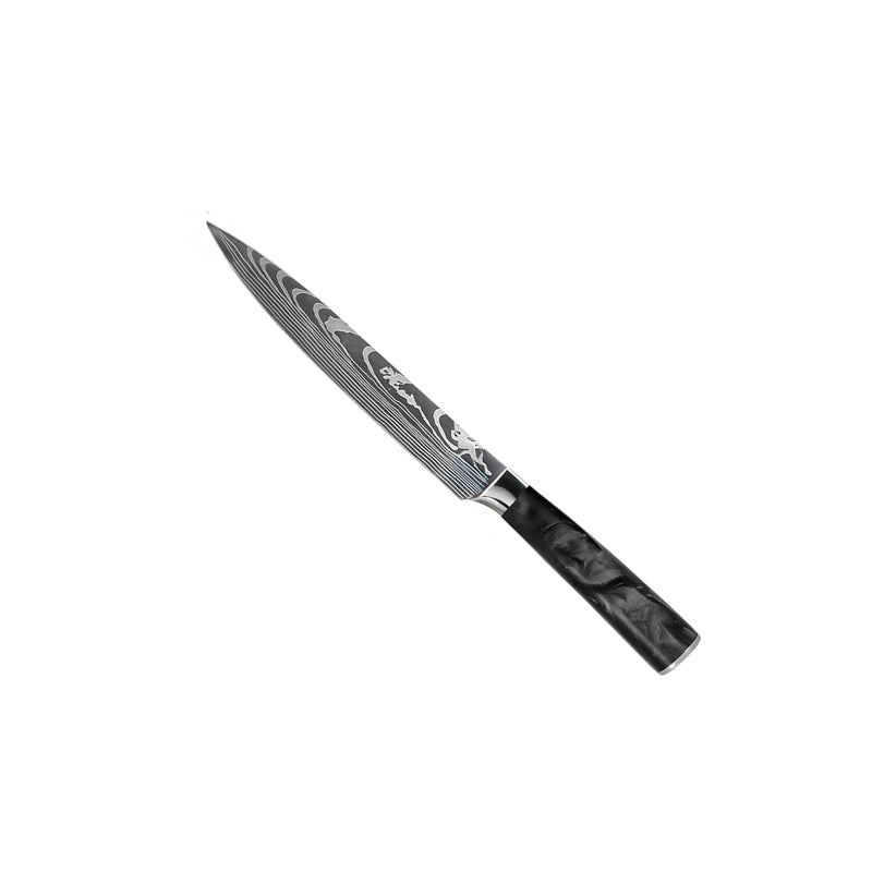EPOXY ONYX 9-PIECE DAMASCUS PRINT KNIFE SET + ACACIA HOLDER