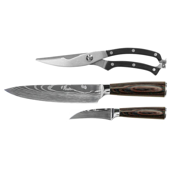 Shinrai Knives - Damascus Print 3-Piece Outdoor Knife Set