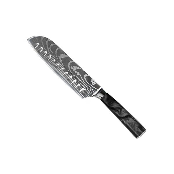 Damascus Print Epoxy Onyx 3-Piece Knife Set - Chef's Knife + Santoku + Paring Knife