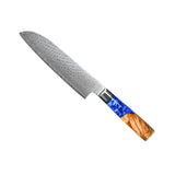 EPOXY SAPPHIRE 6-PIECE DAMASCUS KNIFE SET + ACACIA HOLDER SINGLE SIDED