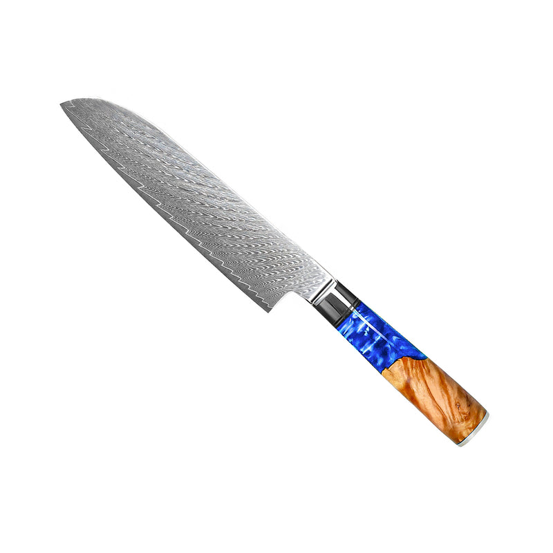 Epoxy Sapphire 2-Piece Damascus Knife Set - Chef's Knife + Santoku Knife
