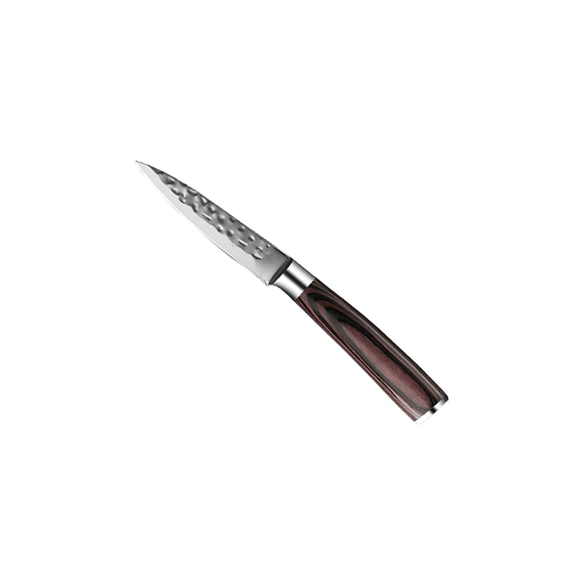 HAMMERED STAINLESS STEEL 6-PIECE KNIFE SET + ACACIA HOLDER DOUBLE SIDED