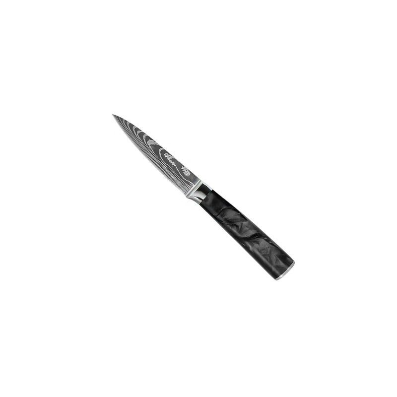 Damascus Print Epoxy Onyx 2-Piece Knife Set - Chef's Knife + Paring Knife