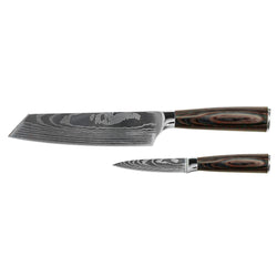 Damascus Print 2-piece Knife Set - Kiritsuke + Paring Knife