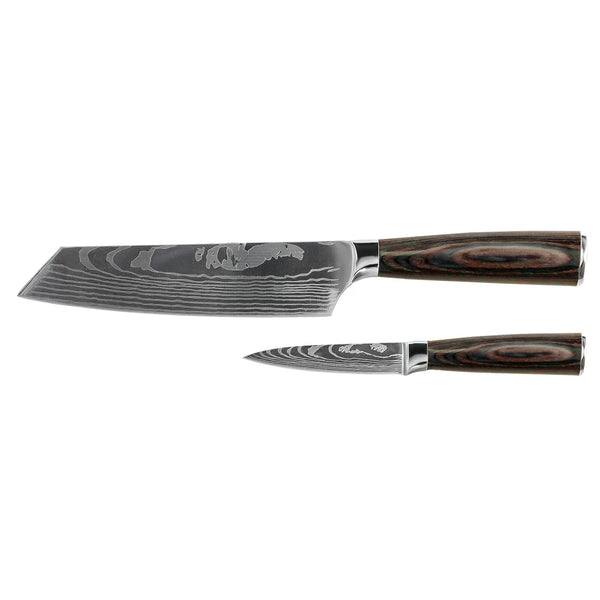 Damascus Print 2-piece Knife Set - Kiritsuke + Paring Knife