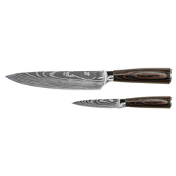 Damascus Print 2-Piece Knife Set - Chef's Knife + Paring Knife