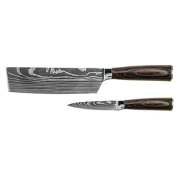 Damascus Print 2-piece Knife Set - Nakiri + Paring Knife