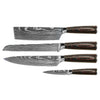 Damascus Print 4-Piece Knife Set - Chef's Knife + Bread Knife + Nakiri + Paring Knife