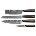 Damascus Print 4-Piece Knife Set - Chef's Knife + Bread Knife + Nakiri + Paring Knife