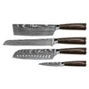 Damascus Print 4-Piece Knife Set - Santoku + Bread Knife + Nakiri + Paring Knife