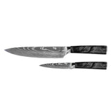 Damascus Print Epoxy Onyx 2-Piece Knife Set - Chef's Knife + Paring Knife