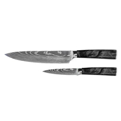 Damascus Print Epoxy Onyx 2-Piece Knife Set - Chef's Knife + Paring Knife
