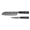 Damascus Print Epoxy Onyx 2-piece Knife Set - Santoku + Paring Knife