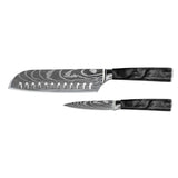 Damascus Print Epoxy Onyx 2-piece Knife Set - Santoku + Paring Knife