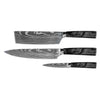 Damascus Print Epoxy Onyx 3-Piece Knife Set - Chef's Knife + Nakiri + Paring Knife