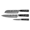 Damascus Print Epoxy Onyx 3-Piece Knife Set - Chef's Knife + Santoku + Paring Knife