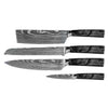 Damascus Print Epoxy Onyx 4-Piece Knife Set - Chef's Knife + Bread Knife + Nakiri + Paring Knife