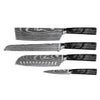 Damascus Print Epoxy Onyx 4-piece Knife Set - Santoku + Bread Knife + Nakiri + Paring Knife