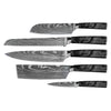Damascus Print Epoxy Onyx 5-piece Knife Set - Chef's Knife + Bread Knife + Nakiri + Small Santoku + Paring Knife