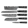 Damascus Print Epoxy Onyx 5-piece Knife Set - Chef's Knife + Bread Knife + Nakiri + Santoku + Paring Knife