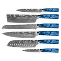 DAMASCUS PRINT EPOXY SAPPHIRE - 6 PIECE KNIFE SET