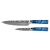 Damascus Print Epoxy Sapphire 2-Piece Knife Set - Chef's Knife + Paring Knife